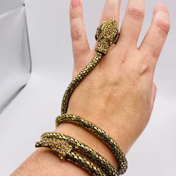 Statement Snake Bracelet; Gold Tone Stainless Steel - Picture 2 of 4